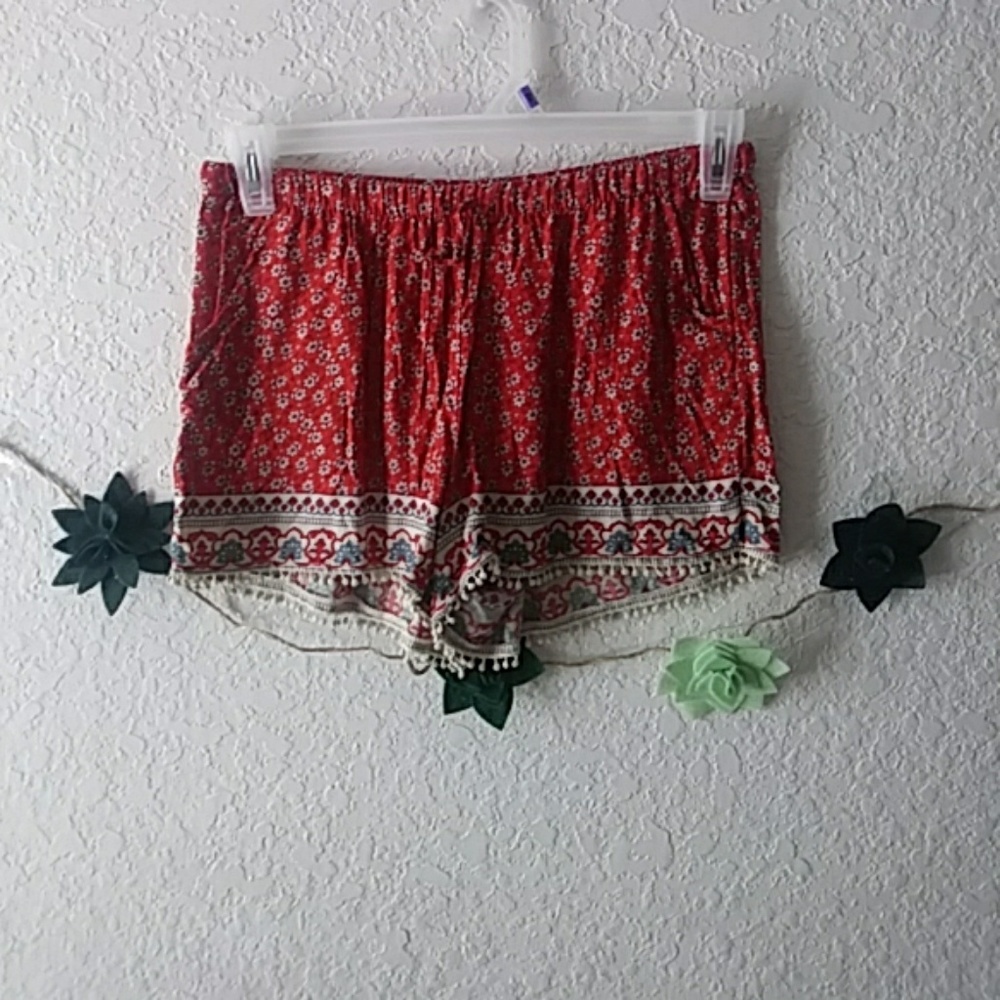 Red and blue floral shorts